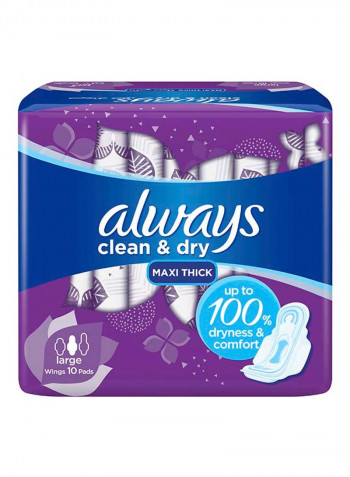 Clean And Dry Maxi Thick, Large Sanitary Pads With Wings, 10 Count Purple Long