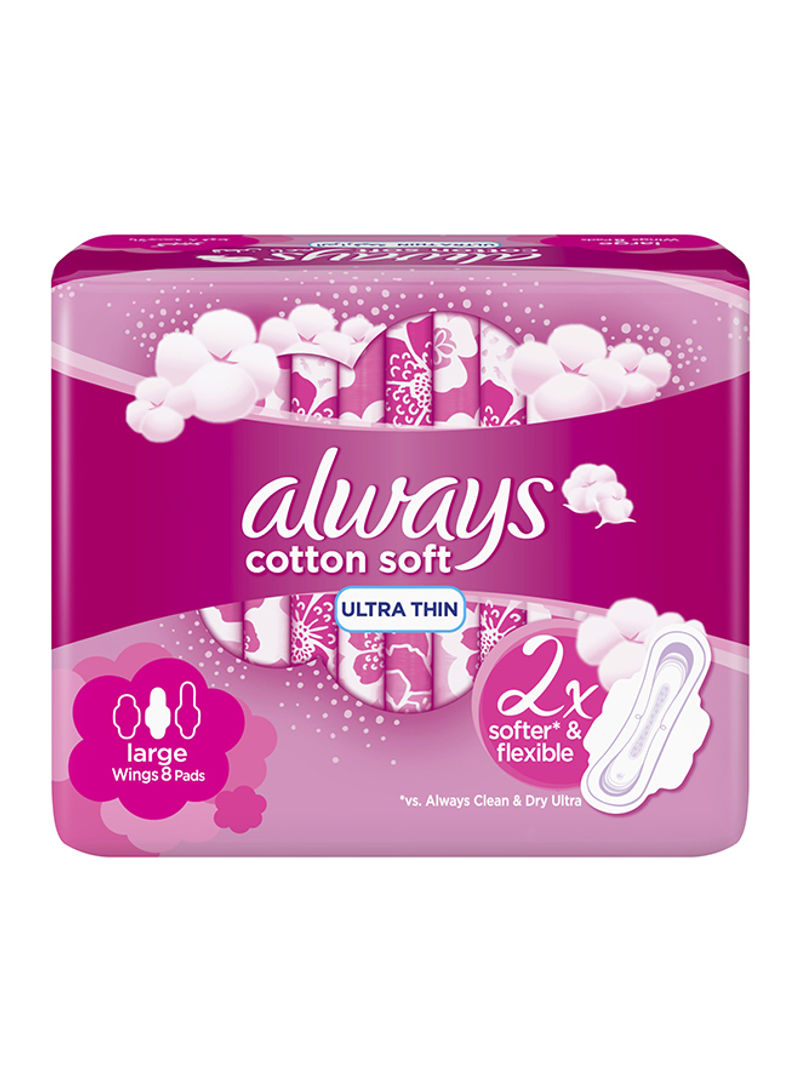 Cotton Soft Ultra Thin, Large Sanitary Pads With Wings, 8 Count Long