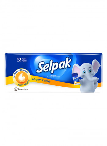 Facial Hanky Pocket Tissue - Lotioned For Delicate Skin 10 Sheets x 4ply, Pack of 10 pieces White
