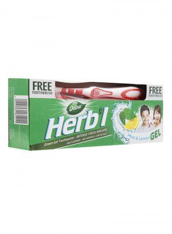 Herbal Green Gel Mint And LemonToothpaste With Toothbrush Multicolour 150g
