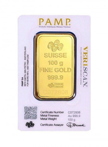 Suisse Pamp 24K (999.9) Gold Bar 100g