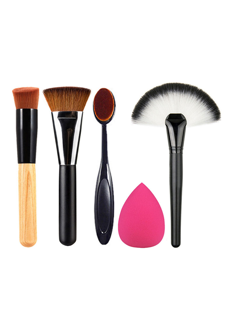5-Piece Makeup Brush And Sponge Set Black/Brown/Pink