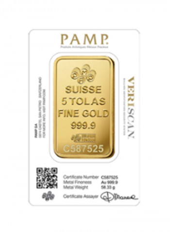 Suisse Pamp 24K (999.9) 5 Tola Gold Bar
