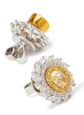 18 Karat White Gold Diamond Earrings With Fancy Yellow Diamonds