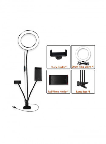 3200K-5500K Diammable Adjustable Ring Light With Pad Holder And Phone Holder Black
