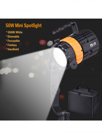 Pulsar5 50W 5600K Mini LED Spotlight Focusable Dimmable Fanless With 4-Leaf Barn Door/Separated Control/Bag