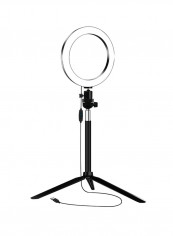 Dimmable Ring Video Light With Tabletop Tripod Selfie Stick 16centimeter Black