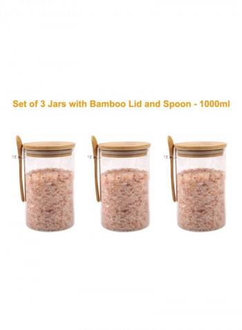 3-Piece Jar with Bamboo Lid and Spoon Clear/Brown 3 x 1000ml