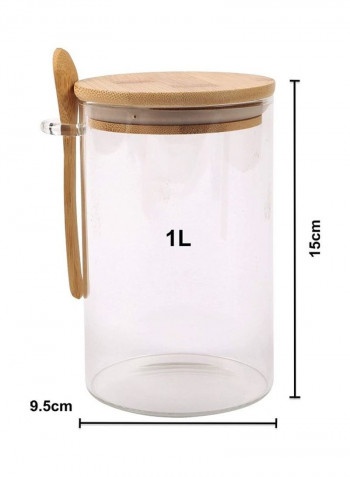 3-Piece Jar with Bamboo Lid and Spoon Clear/Brown 3 x 1000ml