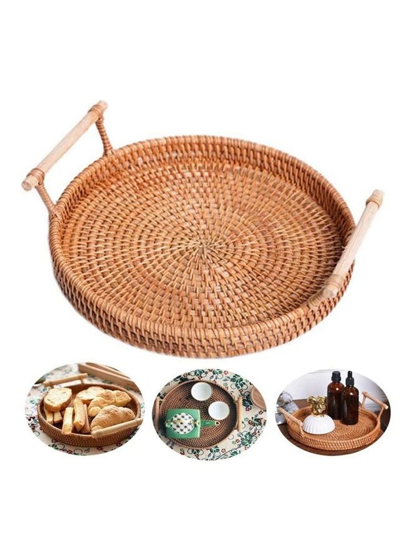 Round Serving Tray with Handles Brown 28cm