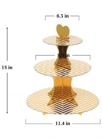1 Piece 3 Tier Cake Display Stand And Fruit Plate Gold Stripes