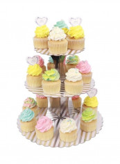 3 Tier Cake Display Stand And Fruit Plate Silver Striped