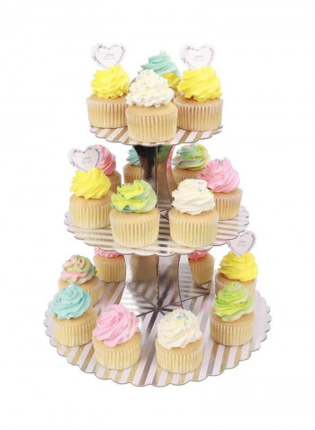 3 Tier Cake Display Stand And Fruit Plate Silver Striped