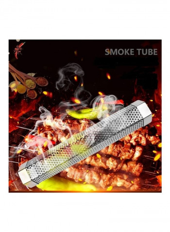 Stainless Steel Diamond Shaped Smoked Tube Barbecue Tool Silver 32x6.3x5.7cm