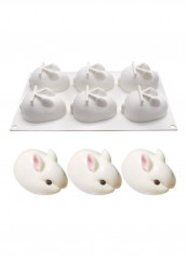 6-Cavity Cartoon Rabbit Silicone Mould White 29.5x17x5cm