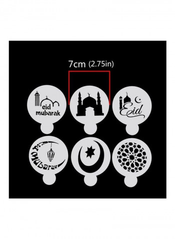 6-Piece Eid Ramadan Pattern Cake Spraying Tool White 7x7x0.15cm