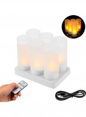 6-Piece Rechargeable LED Remote Control Candles Light Set White