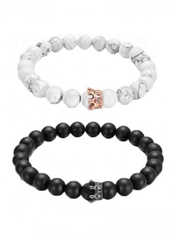 2-Piece Elastic Agate Howlite Stone Bead Bracelet Set