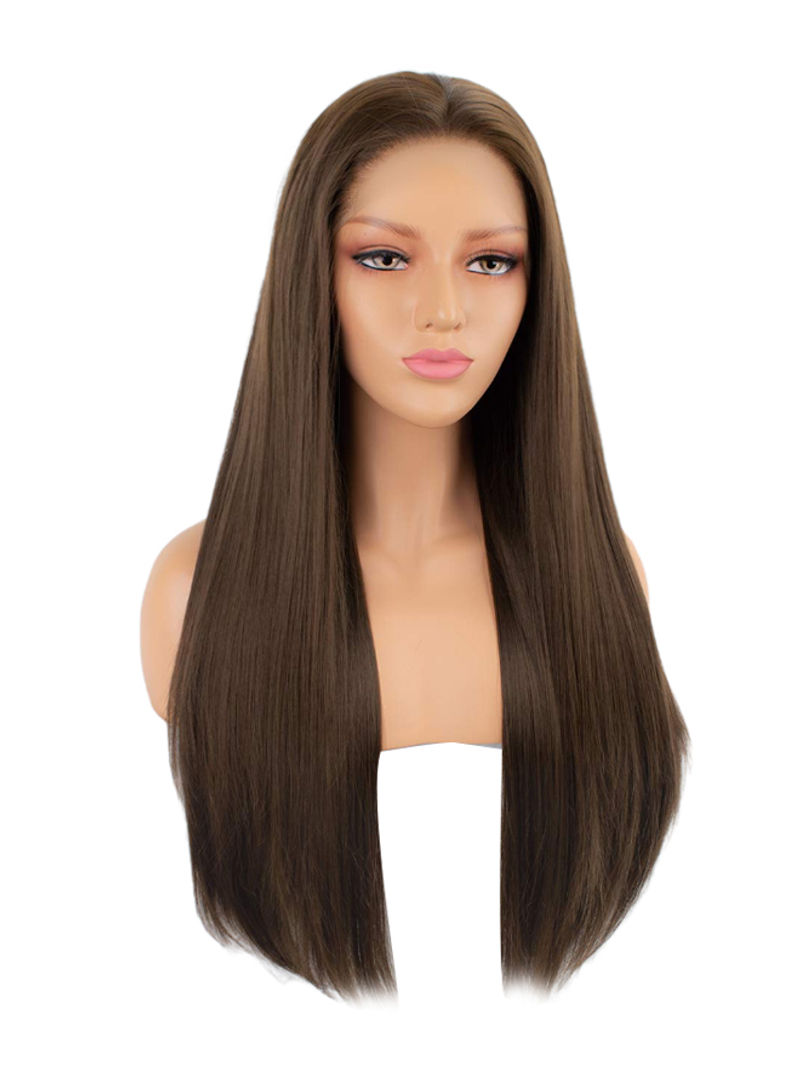 Heat Resistant Lace Front Long Straight Wigs Brown 24inch