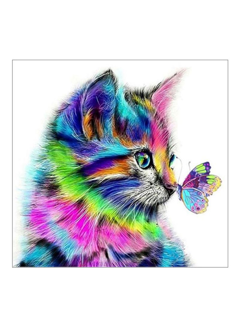 5D Cat Themed Diamond Embroidered Wall Painting Blue/Pink/Green 30x30centimeter