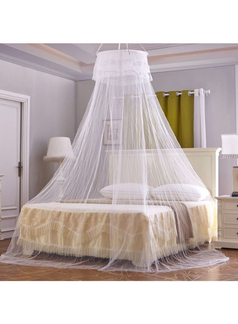 Anti-Mosquito Net With High Circular Ceiling Dome Polyester White