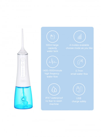 Waterproof Portable USB Rechargeable Teeth Cleaner Blue/Clear 300ml