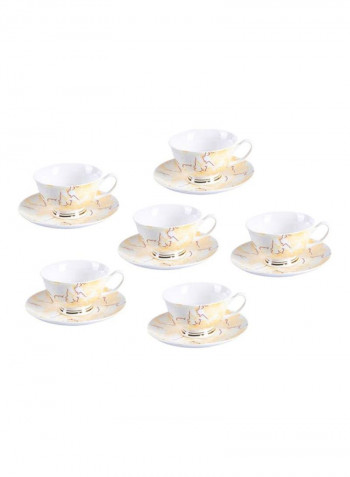 12-Piece Cup And Saucer Set White/Beige 12.5x6cm