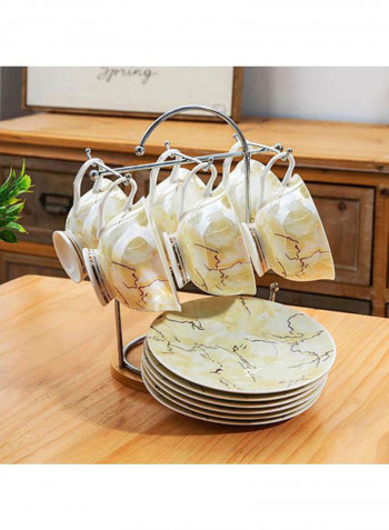 12-Piece Cup And Saucer Set White/Beige 12.5x6cm