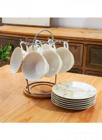 12-Piece Cup And Saucer Set White/Beige 12.5x6cm
