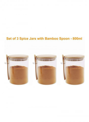 3-Piece Bowl with Bamboo Lid and Spoon Clear/Brown 800 x 3ml