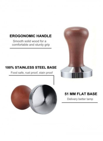 Coffee Tamper With Stainless Steel Base And Solid Wood Handle Brown/Silver