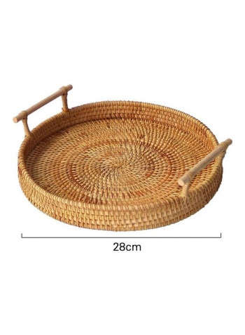Round Serving Tray with Handles Brown 22cm