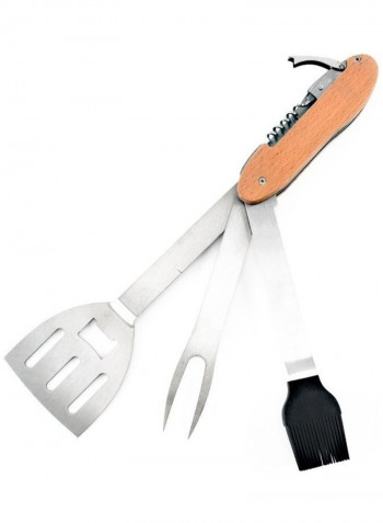 Multifunctional Outdoor Detachable Folding Fork Shovel Barbecue Tool Set Silver/Beige 27x8.8x2cm