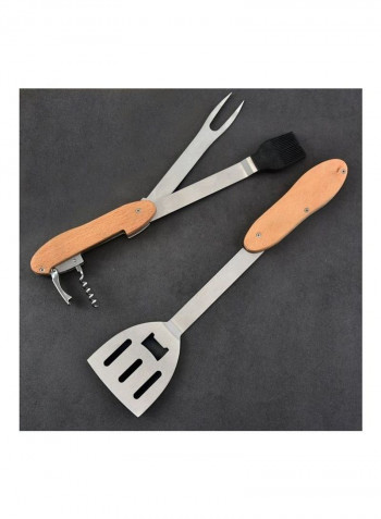 Multifunctional Outdoor Detachable Folding Fork Shovel Barbecue Tool Set Silver/Beige 27x8.8x2cm