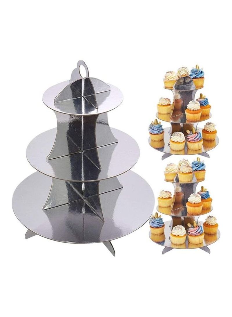 1 Piece 3 Tier Cake Display Stand And Fruit Plate Silver