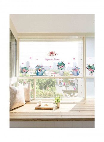 Qiangtie Countryside Style Flower Pot Patterned Window Sticker White/Blue/Pink 70x50centimeter