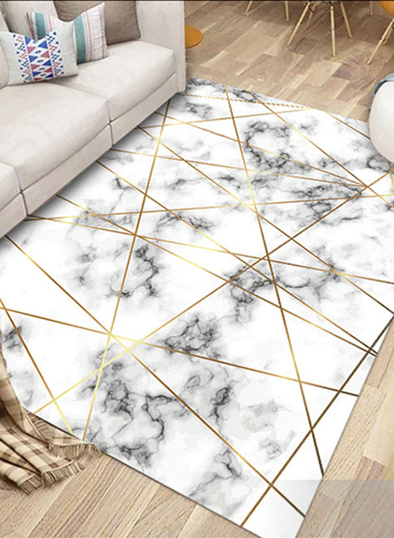 Marble Pattern Living Room Mat White/Gold/Black 40 x 60centimeter