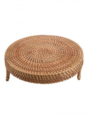 Round Woven Serving Tray with Handles Brown 22cm