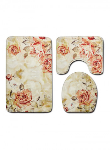 3-Piece Floral Printed Bath Mat Set Beige/Pink/Grey