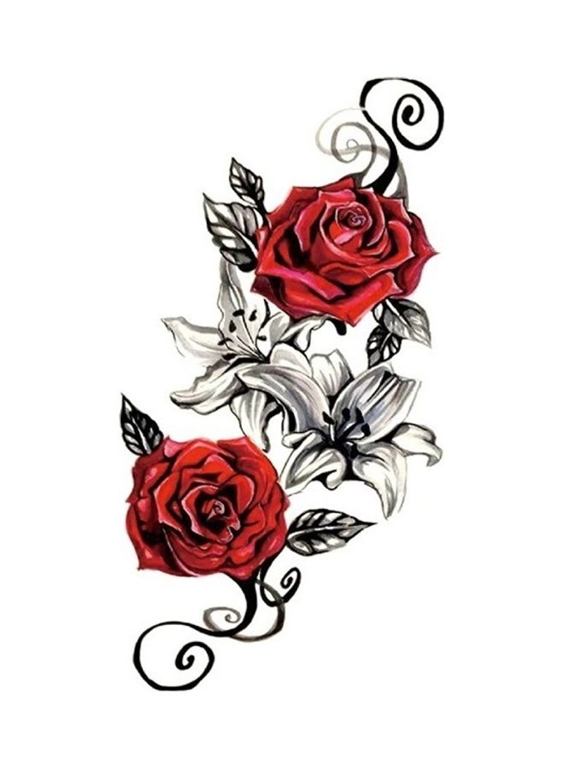 Flower Design Temporary Tattoo Red/Black/White