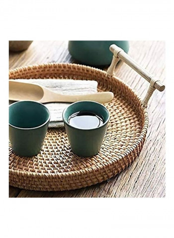 Round Woven Serving Tray with Handles Brown 22cm