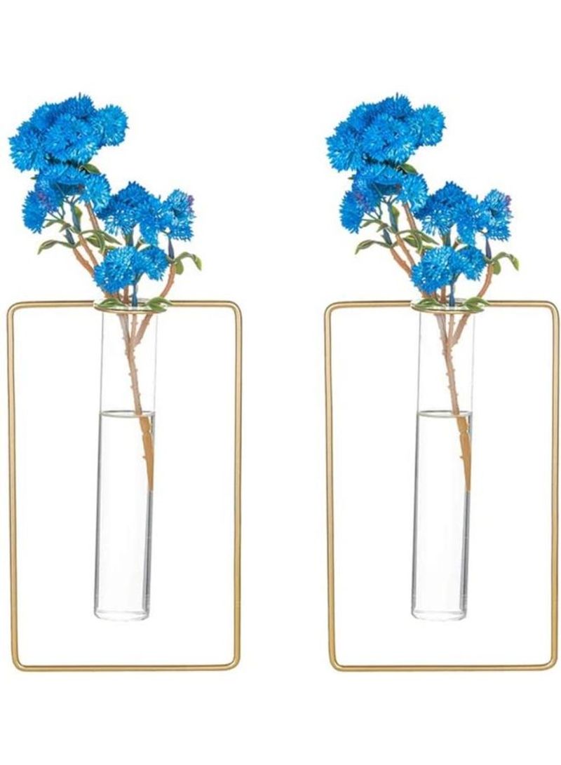 2-Piece Glass Test Tube Flower Decorative Vase With Metal Frame Wall Hanging Multicolour one sizecm