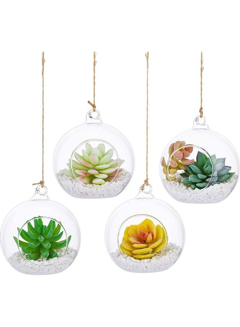 4 Pcs Hanging Glass Globes Planter Big Opening Air Fern Plants Vase Hanger Multicolour 6x10cm