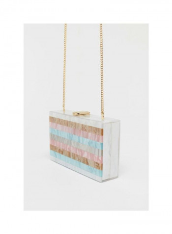 Synthetic Clasp Clutch Brown/Pink/Blue