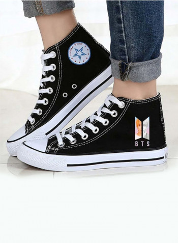 BTS V Fashionable High Top Sneakers Black/White