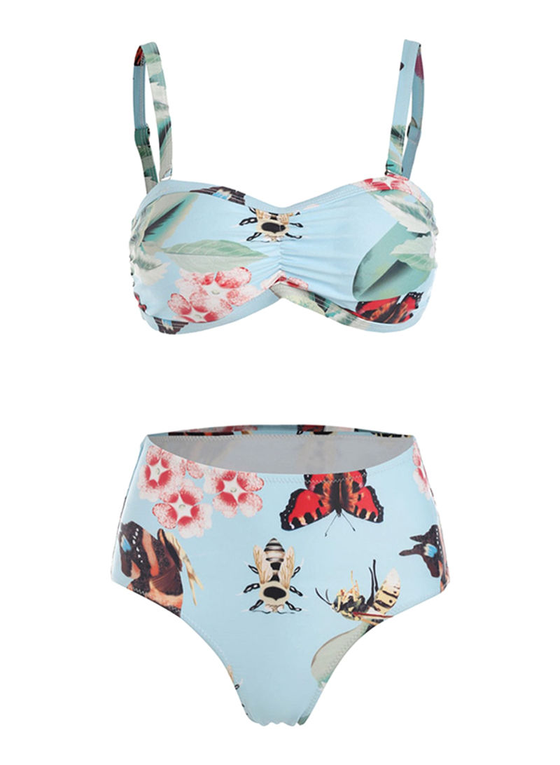 2-Piece Comfy Floral Low Waist Bikini Swimwear Set Multicolor
