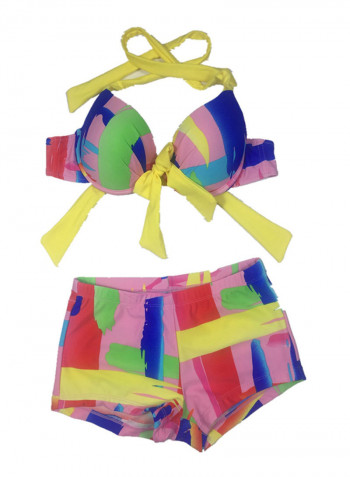 3-Piece Floral Block Pattern Breathable Swimwear Set Send By Random