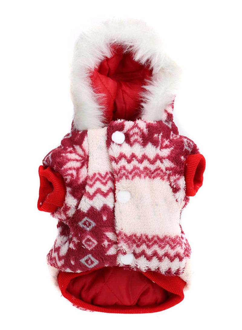 Soft Warm Dog Pet Hooded Coat For Winter Red/White