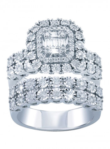 0.89 Ct Diamond Emerald Cut Touch Band Ring Set
