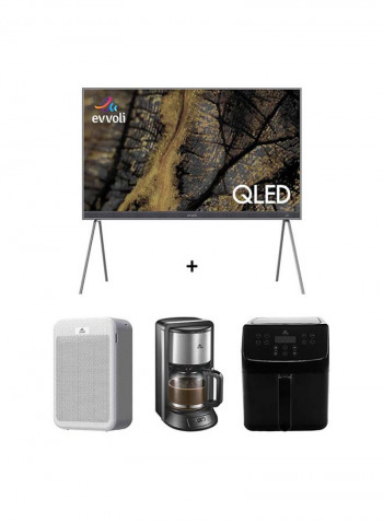 86-Inch QLED Android Smart TV With Soundbar System, 5.5L 1700W LED Digital Touch Screen Air Fryer, Smart Air Purifier 5-Layer Filters With True Hepa Control And 2 Liters 2200W Ice Crusher 86EV600QA/EVKA-AF5508B/AP-43W/EVKA-CO10MB Black/Grey